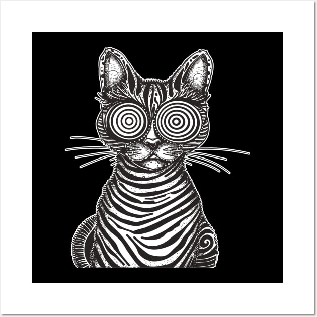 Trippy Psychedelic Rave Weirdcore Cat Lover Weird Cat Wall Art by RetroZin